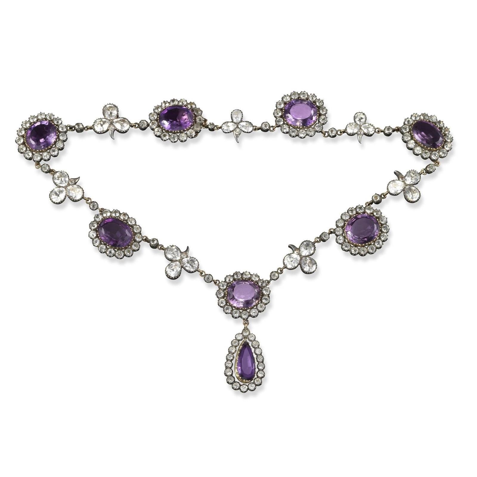 Oval Cut Late Victorian Amethyst and Rock Crystal Necklace For Sale
