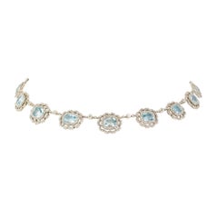 Spätviktorianische Aquamarin- und Diamant-Cluster-Halskette