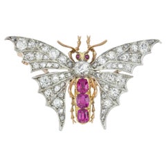 Late Victorian Burmese Ruby and Diamond Butterfly Brooch