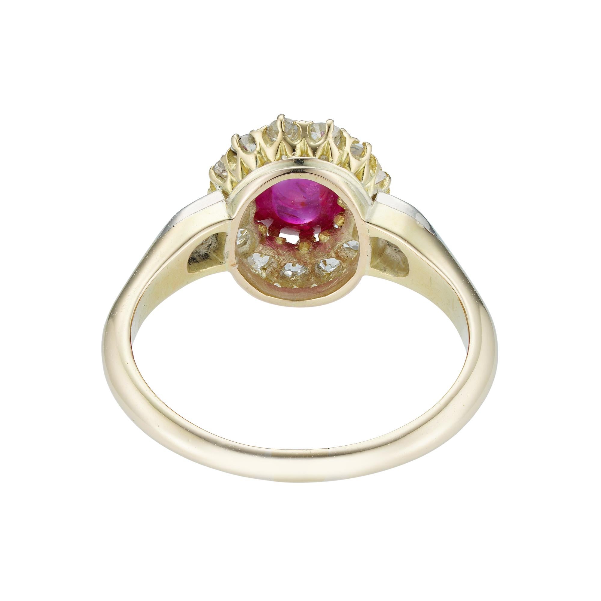 Late Victorian Cabochon Ruby and Diamond Cluster Ring In Good Condition In London, GB
