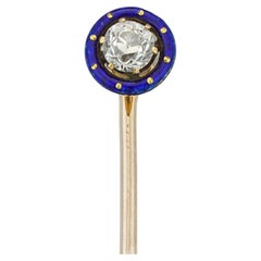Antique A late Victorian diamond and blue enamel stick pin