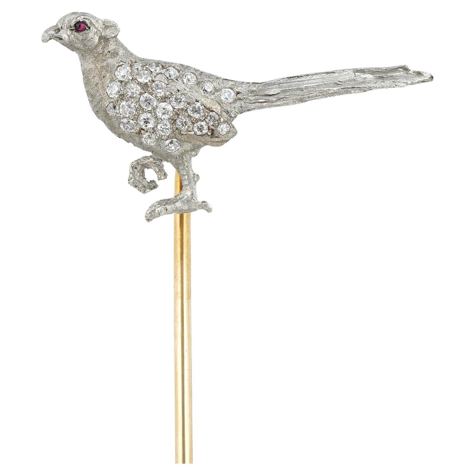 A Late Victorian Diamond-set Pheasant Stick-pin