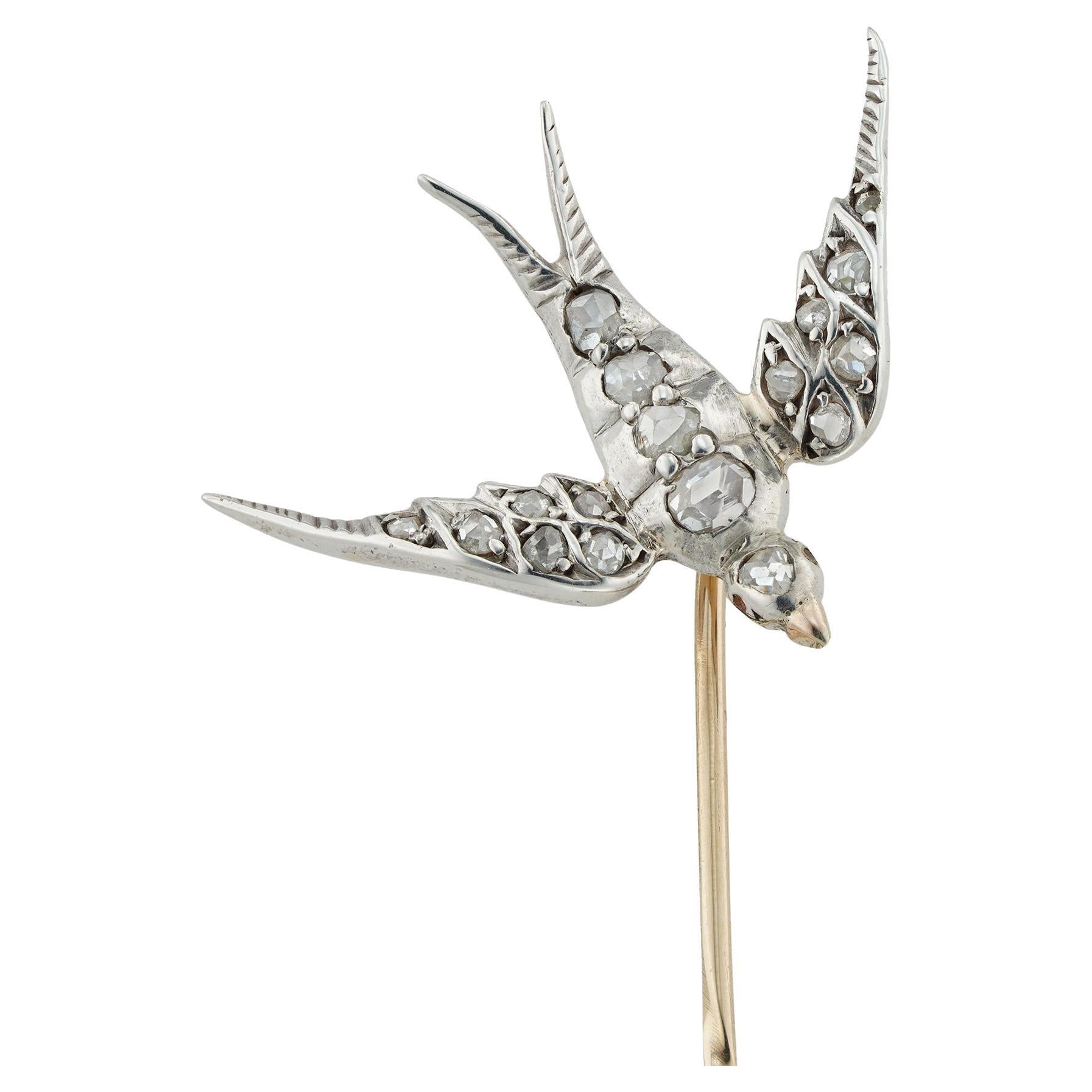 Late Victorian Diamond-Set Swallow Stick-Pin