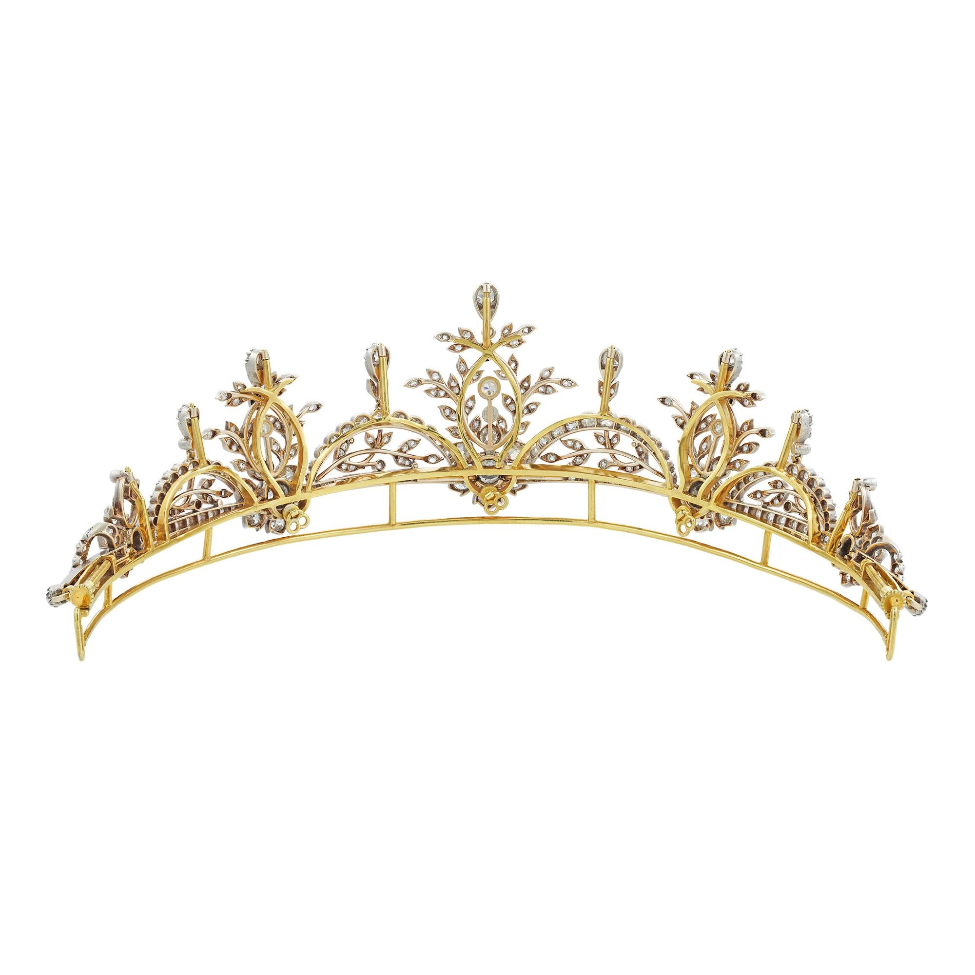 Old European Cut Late Victorian Diamond-Set Tiara of Floral Design