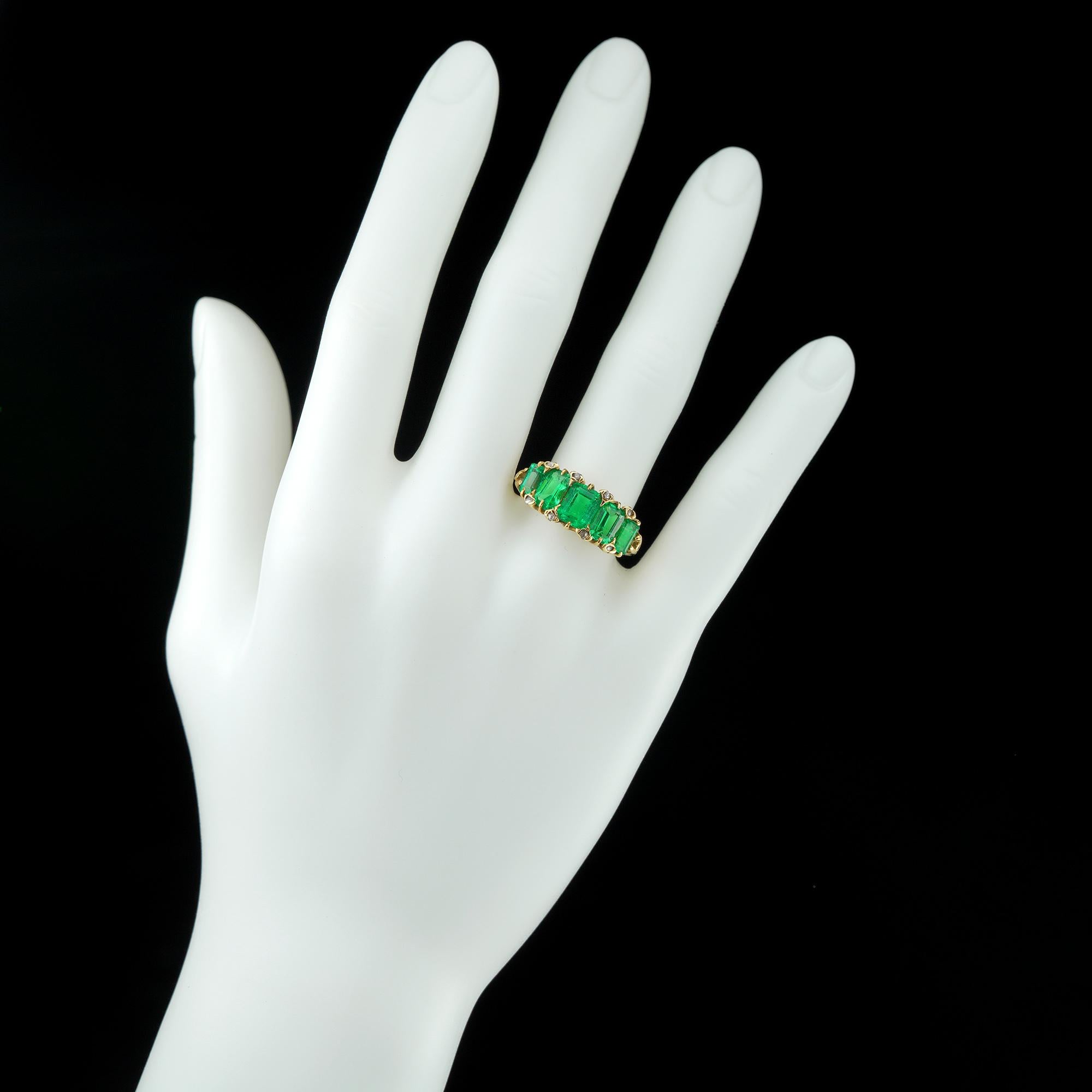 Emerald Cut Late Victorian Emerald Five Stone Ring