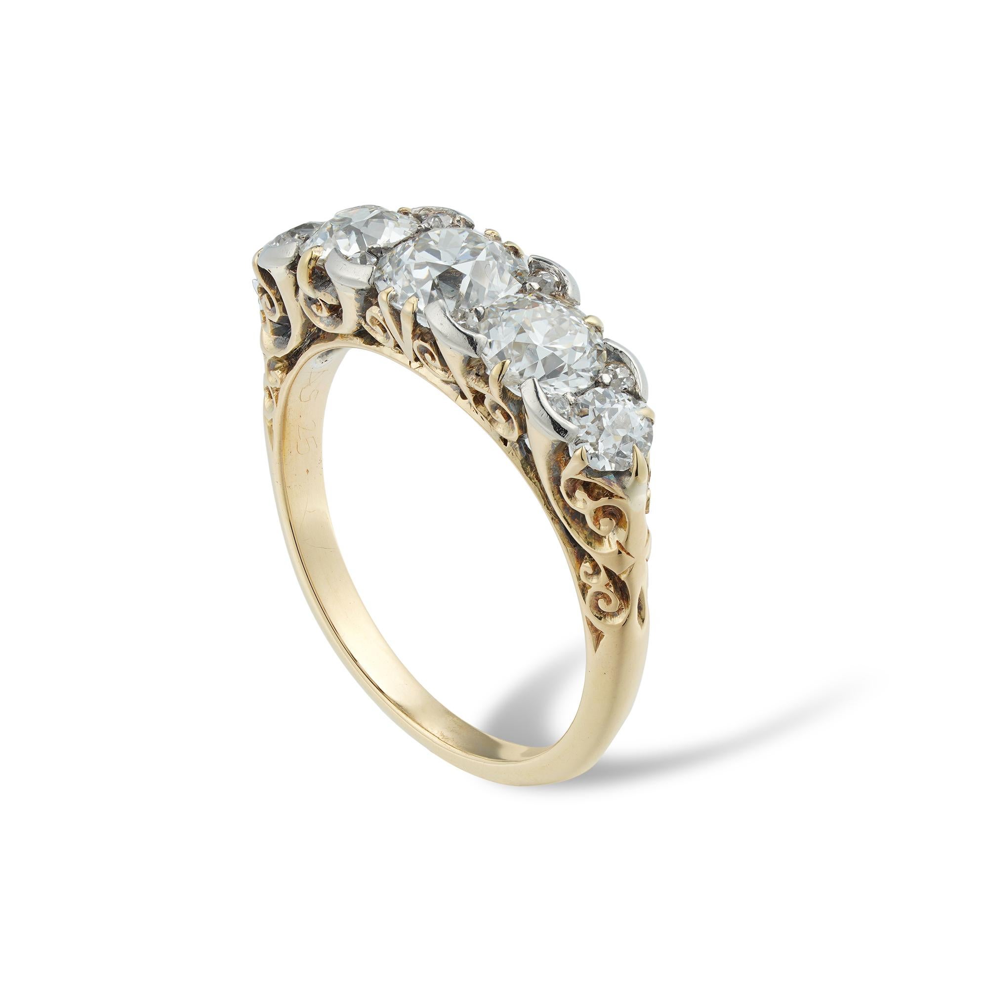 A Late Victorian Five Stone Diamond Ring In Good Condition For Sale In London, GB