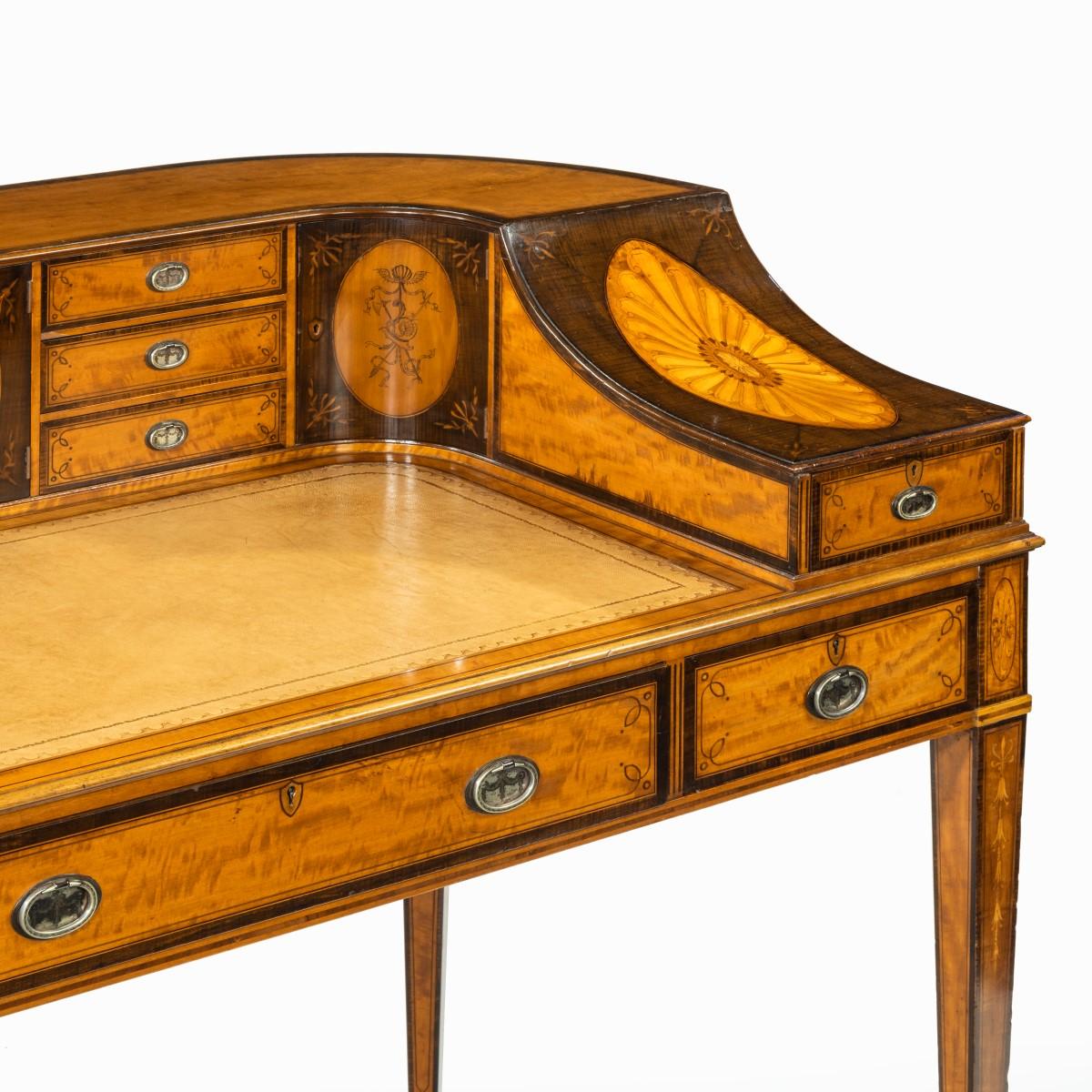 English Late Victorian Freestanding Satinwood Carlton House Desk