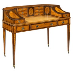 Antique Late Victorian Freestanding Satinwood Carlton House Desk