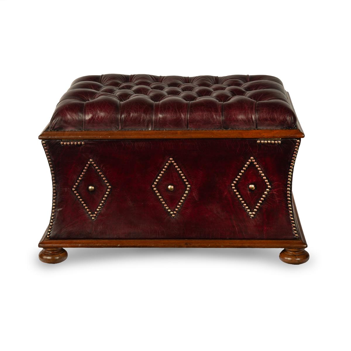English A late Victorian mahogany leathered box stool or Ottoman For Sale