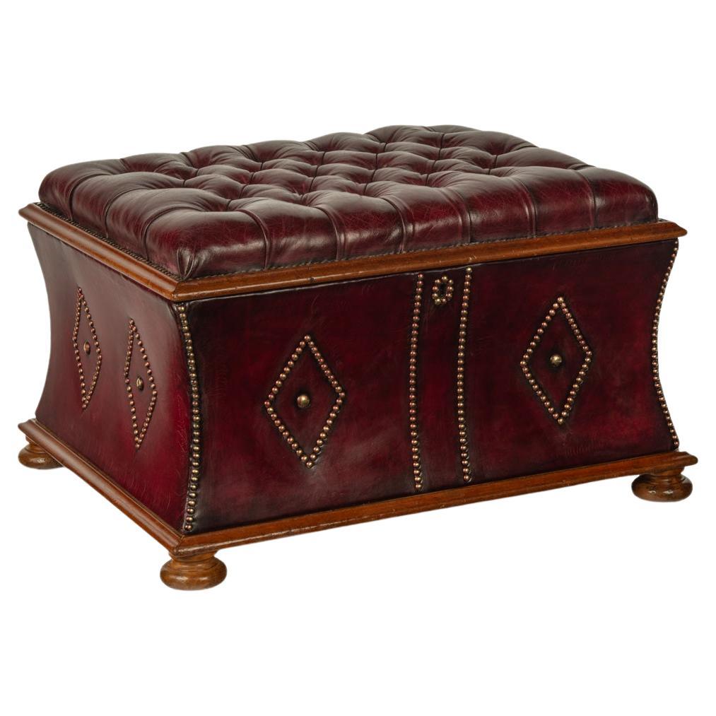 A late Victorian mahogany leathered box stool or Ottoman For Sale