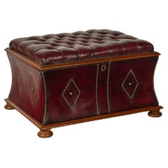 A late Victorian mahogany leathered box stool or Ottoman