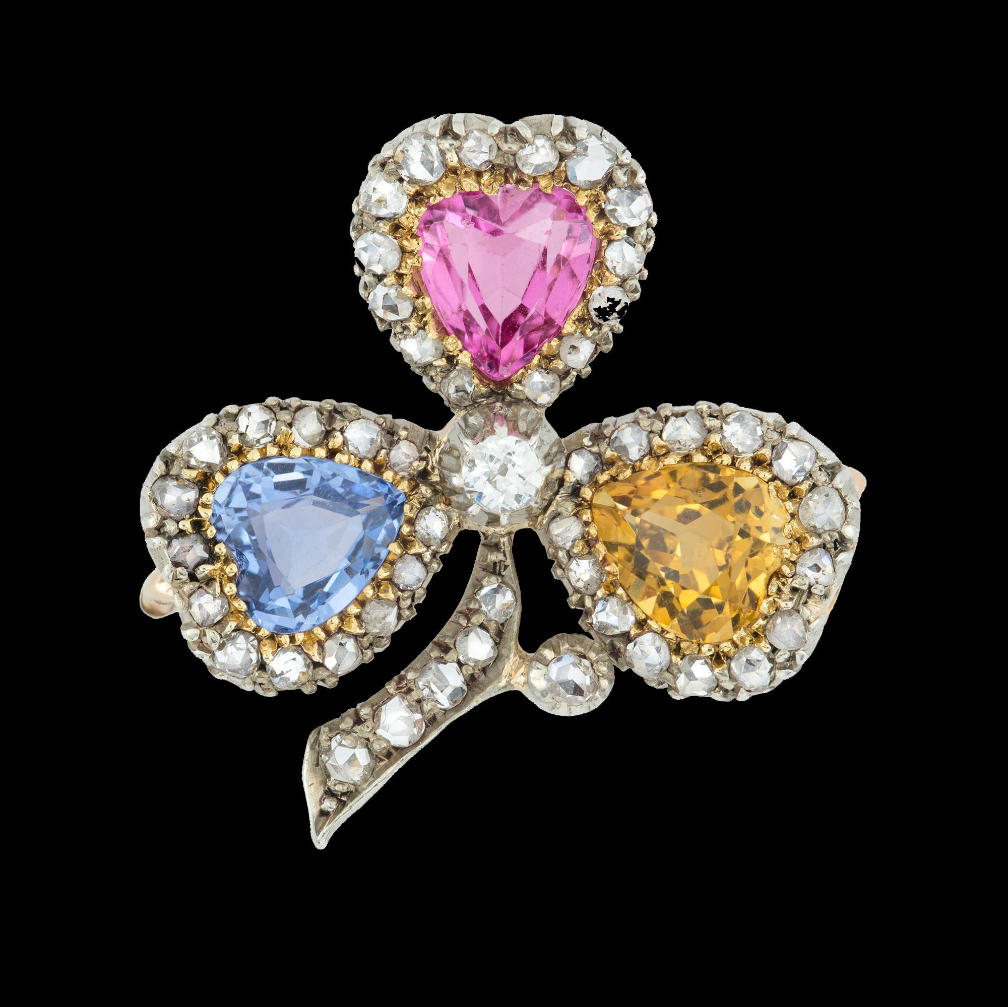 Late Victorian Multi-Color Gem Clover Brooch In Good Condition In London, GB