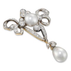 Late Victorian Pearl and Diamond Bow Brooch