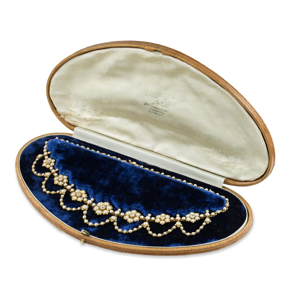 Spätviktorianische Halskette aus Perlen, Diamanten und Gold im Zustand „Gut“ im Angebot in London, GB