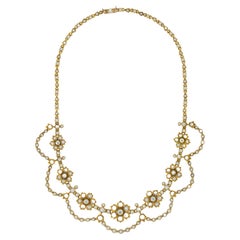 Late Victorian Pearl, Diamond and Gold Necklace