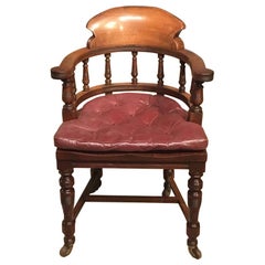 Late Victorian Period Mahogany Desk Armchair with Red Leather Cushion