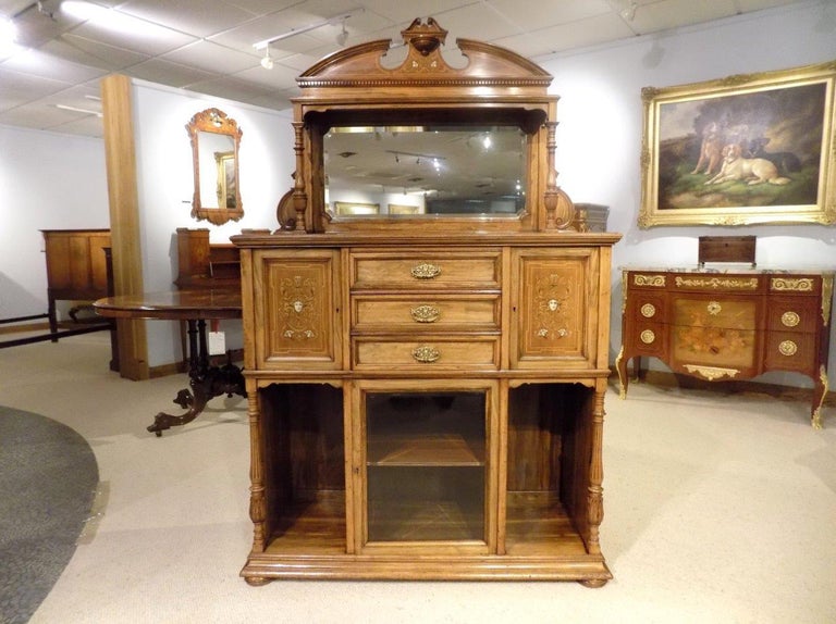 Late Victorian Period Walnut and Marquetry Inlaid Antique Side