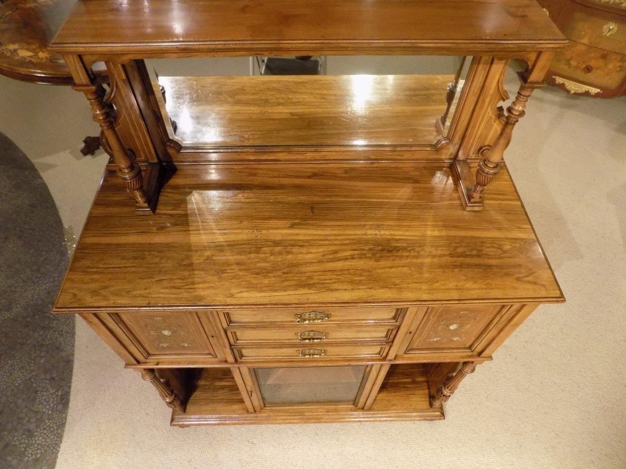 Late Victorian Period Walnut and Marquetry Inlaid Antique Side Cabinet For Sale 2