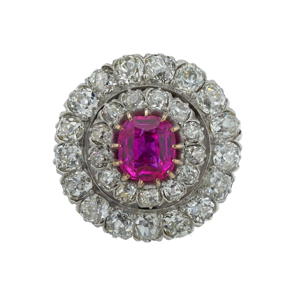 Spätviktorianischer rosa Saphir- und Diamant-Anhänger/Armband (Kissenschliff)