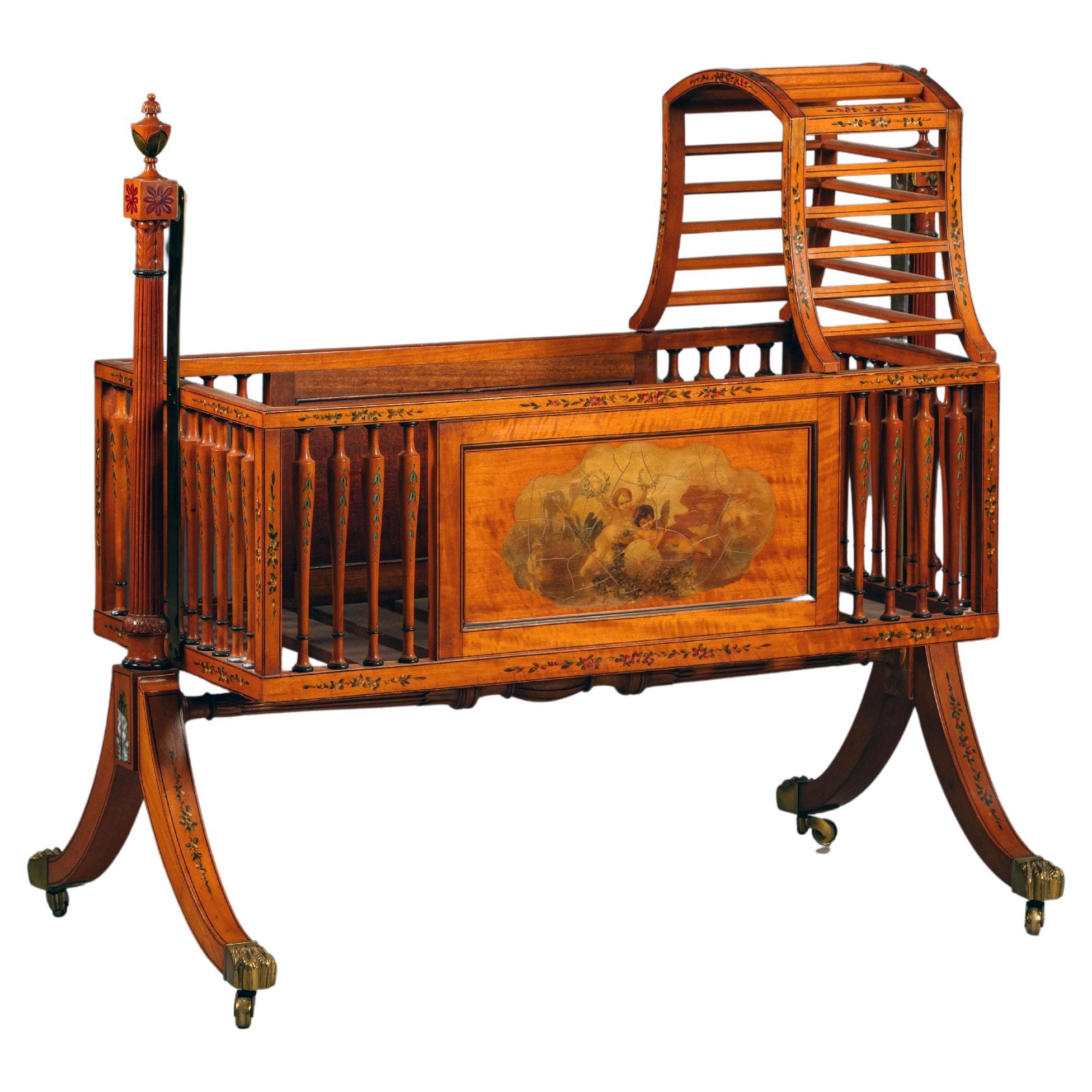 Late Victorian Satinwood Crib. After a Design by Thomas Sheraton For Sale