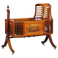 Late Victorian Satinwood Crib. After a Design by Thomas Sheraton