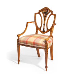 Late Victorian Sheraton Revival Painted Satinwood Armchair