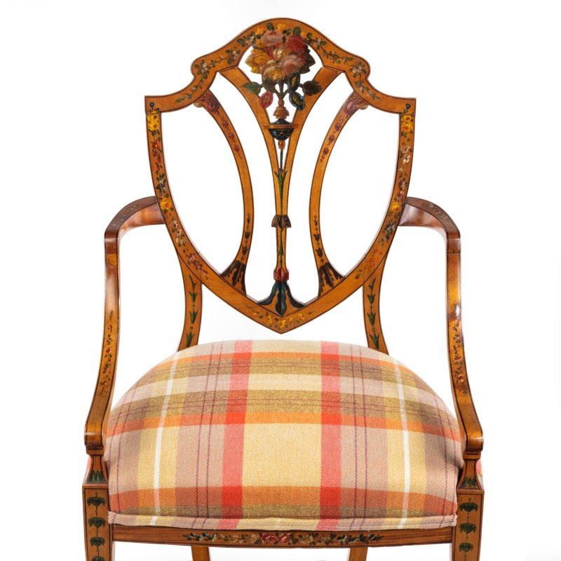English Late Victorian Sheraton Revival Painted Satinwood Armchair