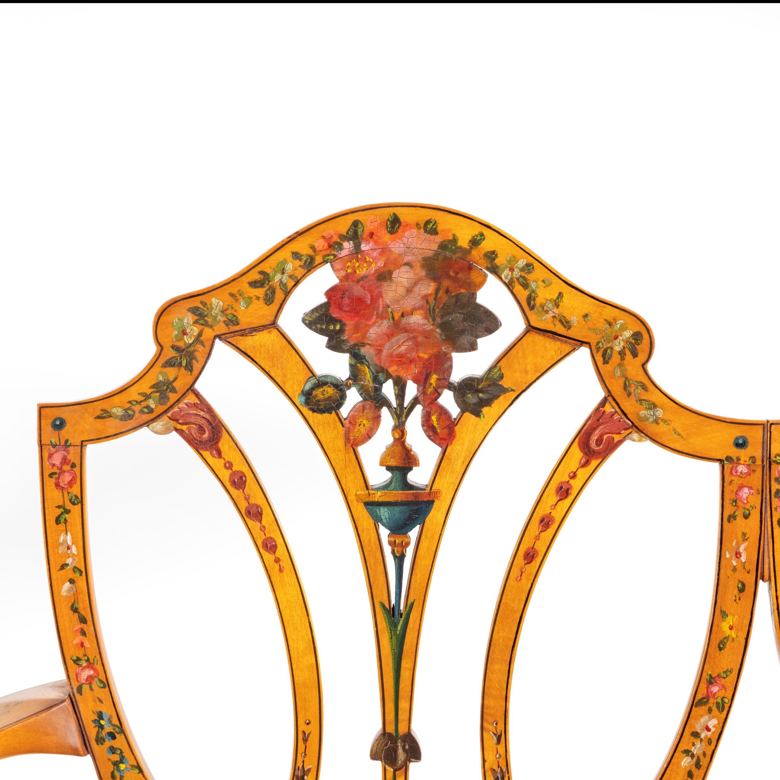 Early 20th Century Late Victorian Sheraton Revival Painted Satinwood Two-Seat Settee For Sale