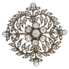 Victorian Diamond Garland 'En Tremblant' Brooch Set in Silver-on-Gold