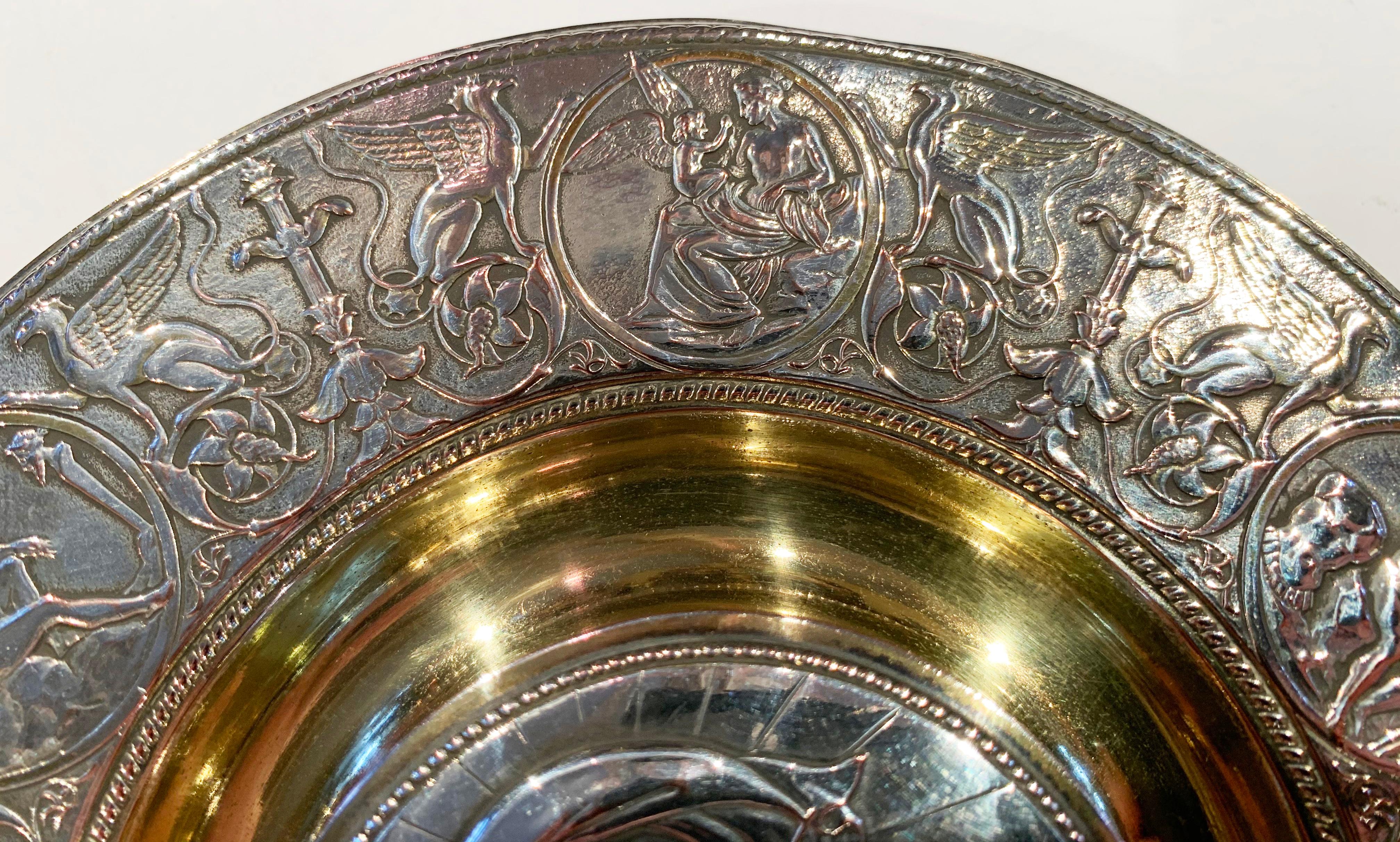 English Late Victorian Silver Plate and Gold Wash Caviar Dish by Elkington, 1890 For Sale