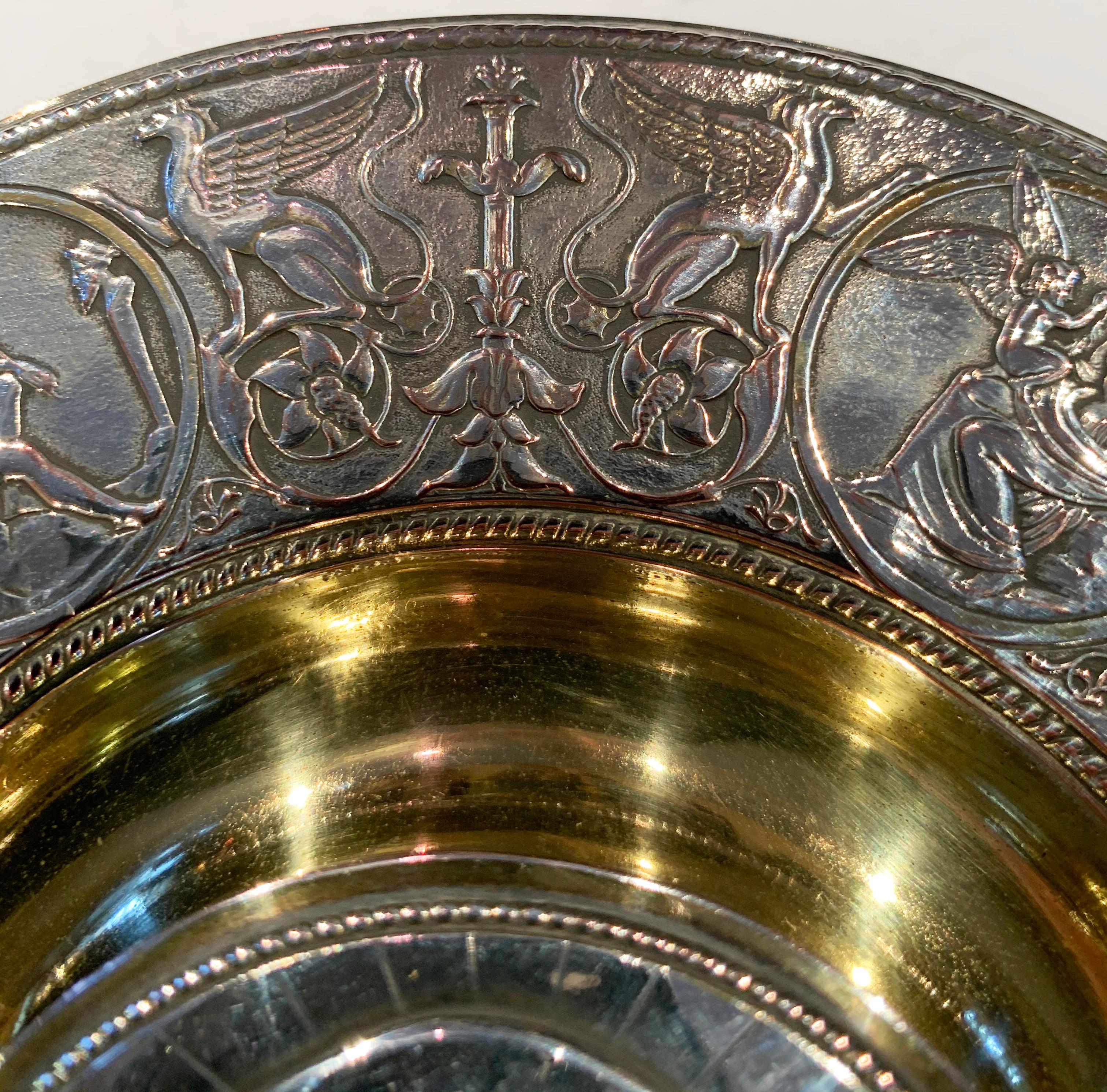 Gold Plate Late Victorian Silver Plate and Gold Wash Caviar Dish by Elkington, 1890 For Sale