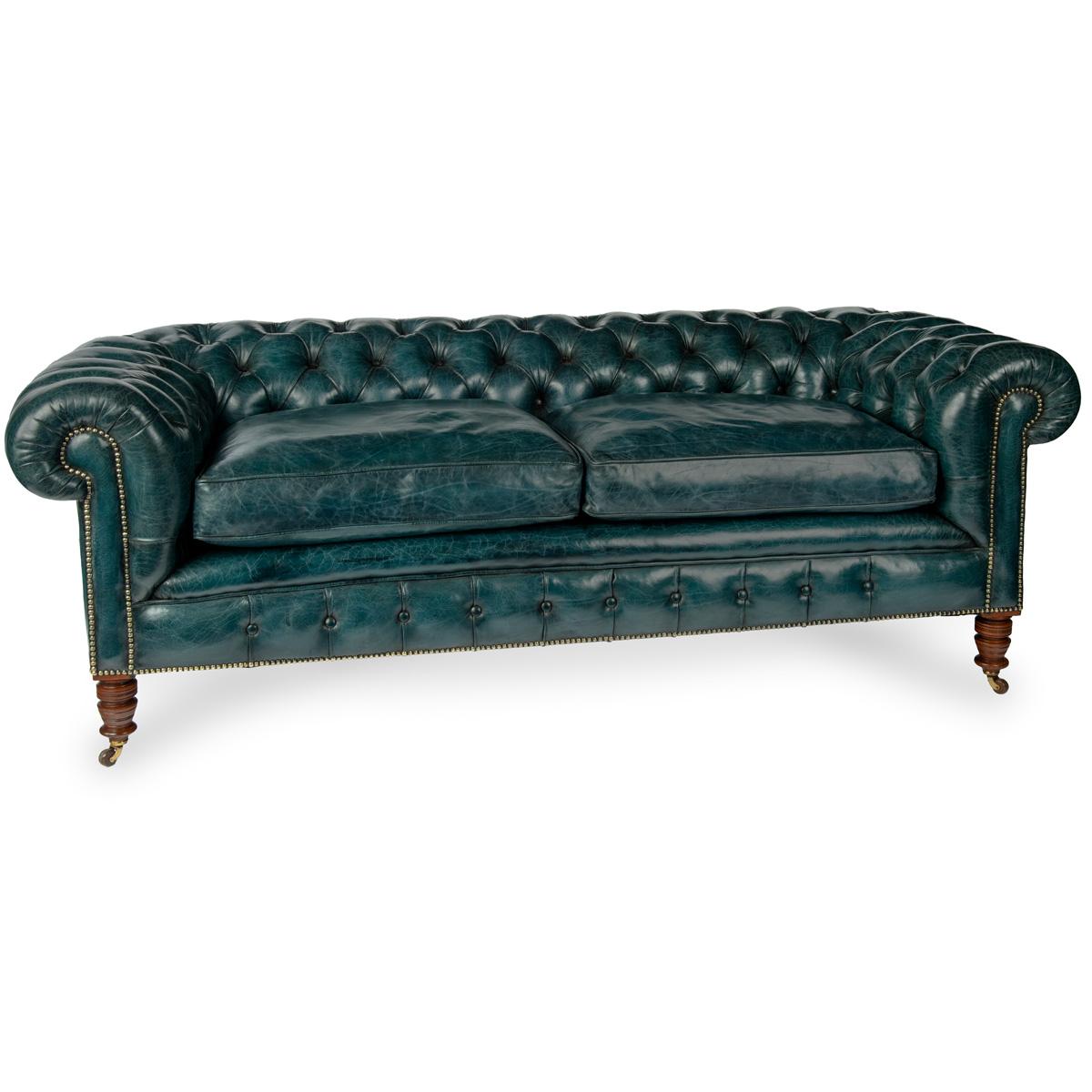Leather A late Victorian two-seater Chesterfield sofa For Sale