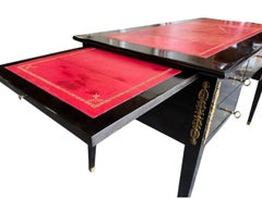 Ebonized Bureau Plat Desk, 19th Century French Leather Top