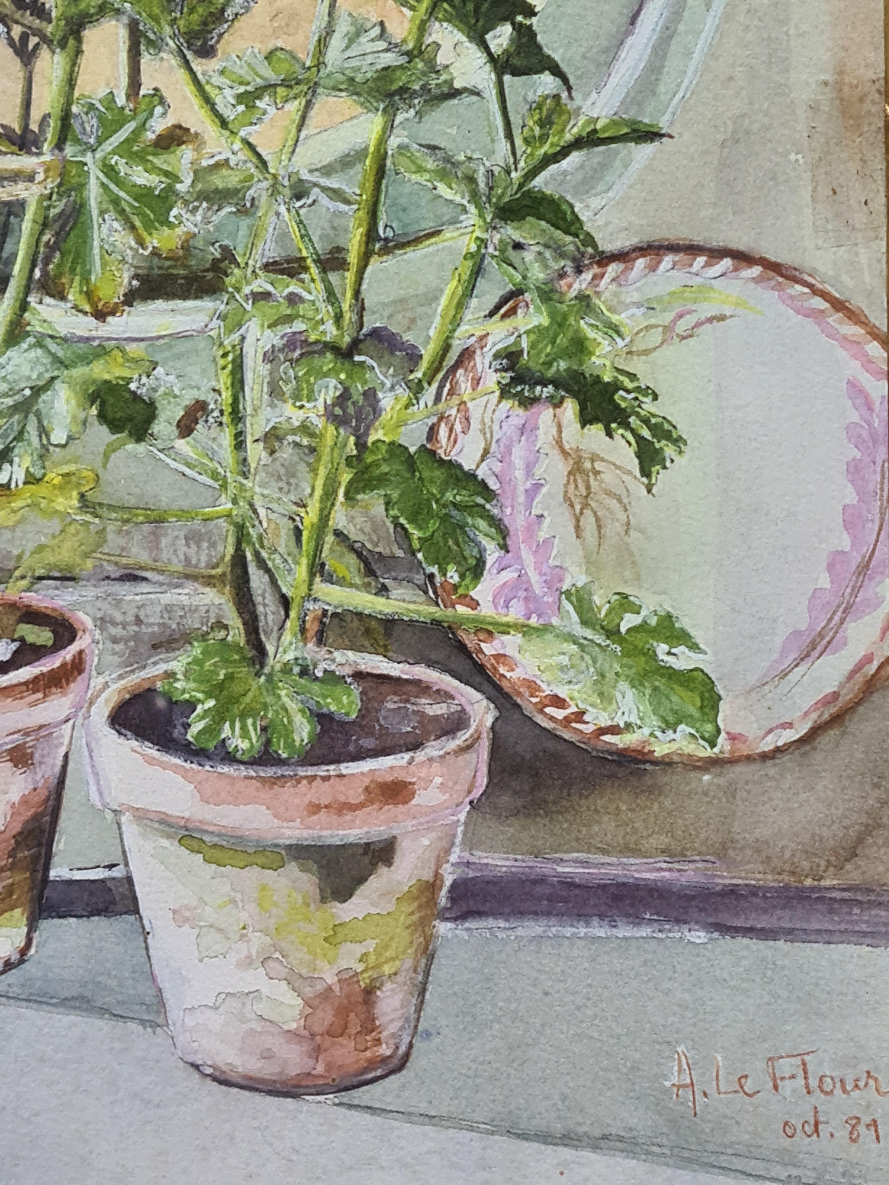 Still Life With Geraniums, French Interior Scene 1