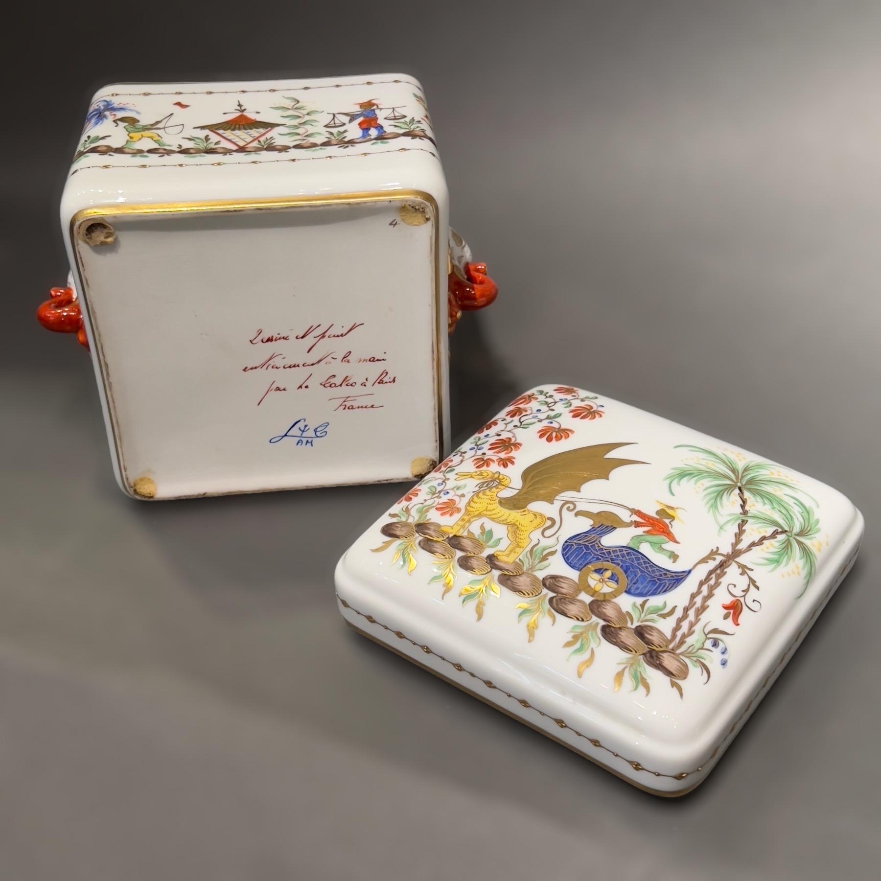 Hand-Painted Le Tallec Boxe in the Cirque Chinois Pattern, France, 20th Century