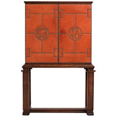 Leather and Brass Nail Dining Room Cabinet by Otto Schultz