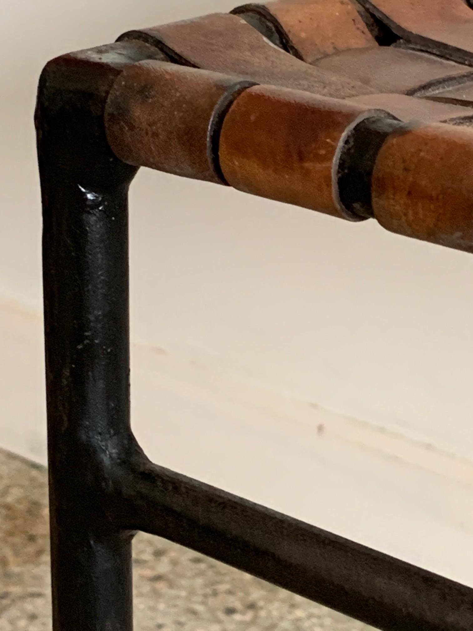 A Leather and Wrought Iron Bench ca' 1950's 2