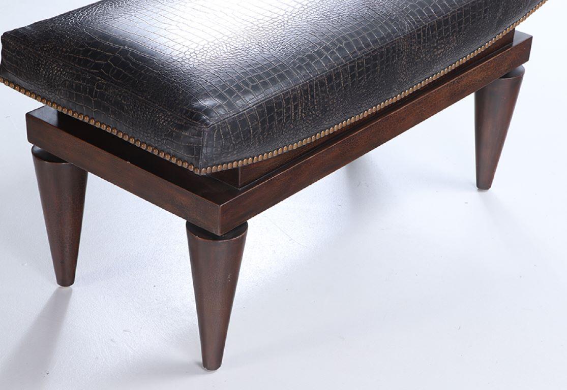Mid-20th Century A leather covered mahogany bench with alligator design,  manner of Andre Arbus For Sale