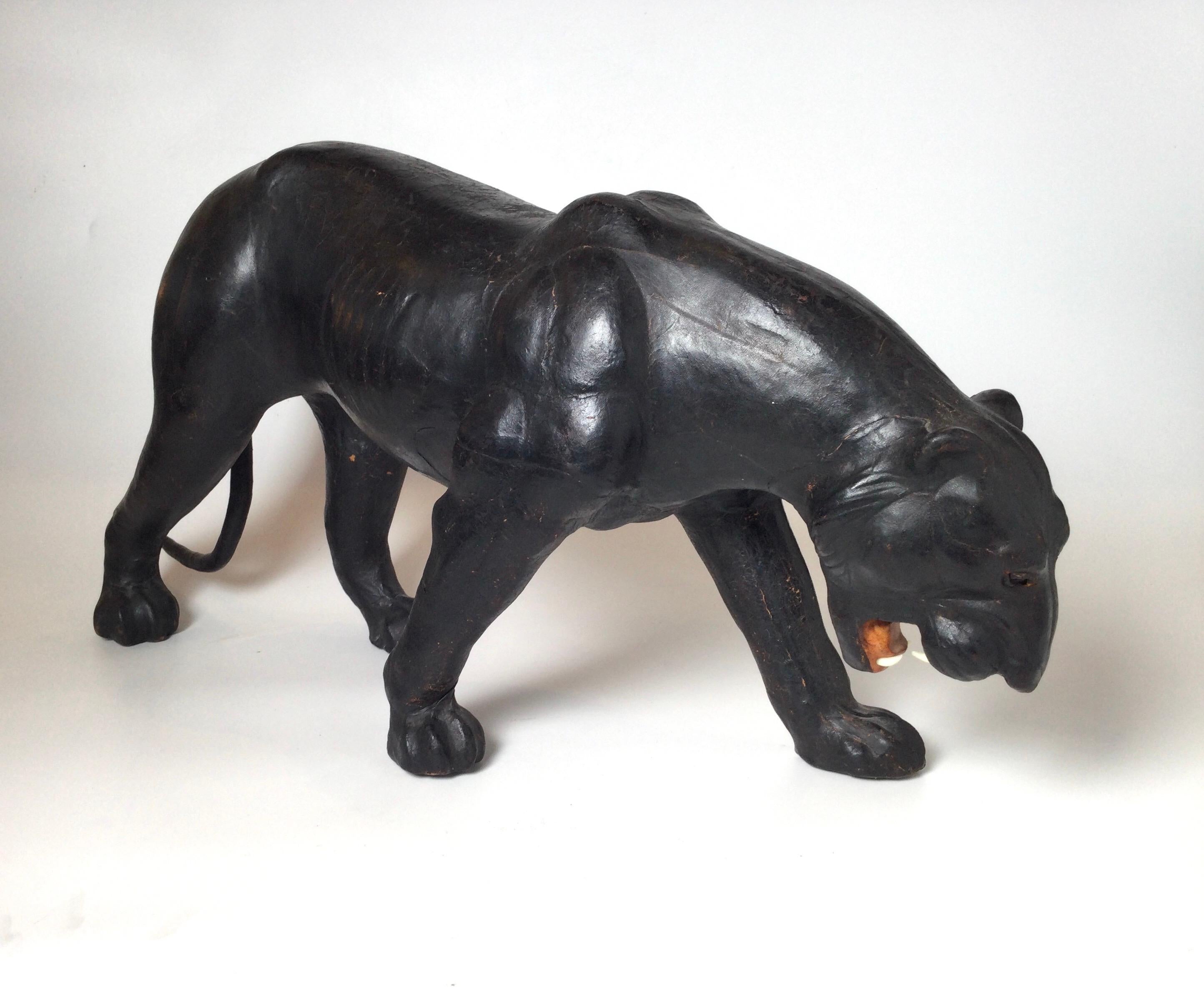 Leather Covered Paper Mache Panther In Good Condition In Lambertville, NJ