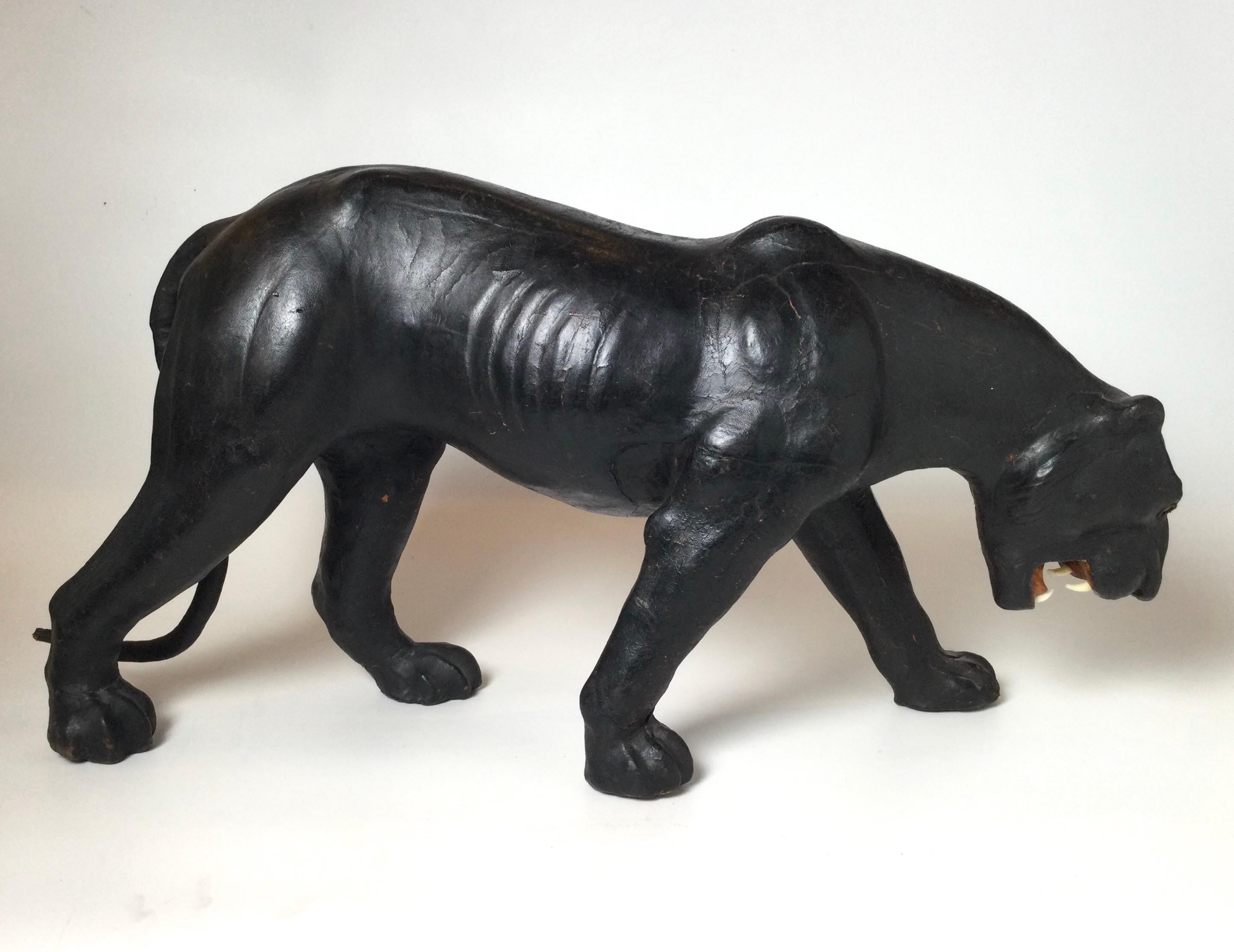 20th Century Leather Covered Paper Mache Panther