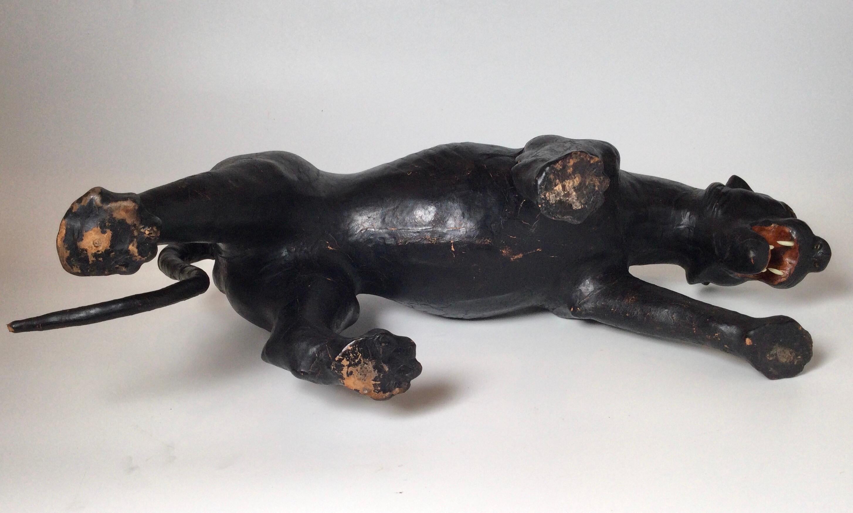 Leather Covered Paper Mache Panther 4