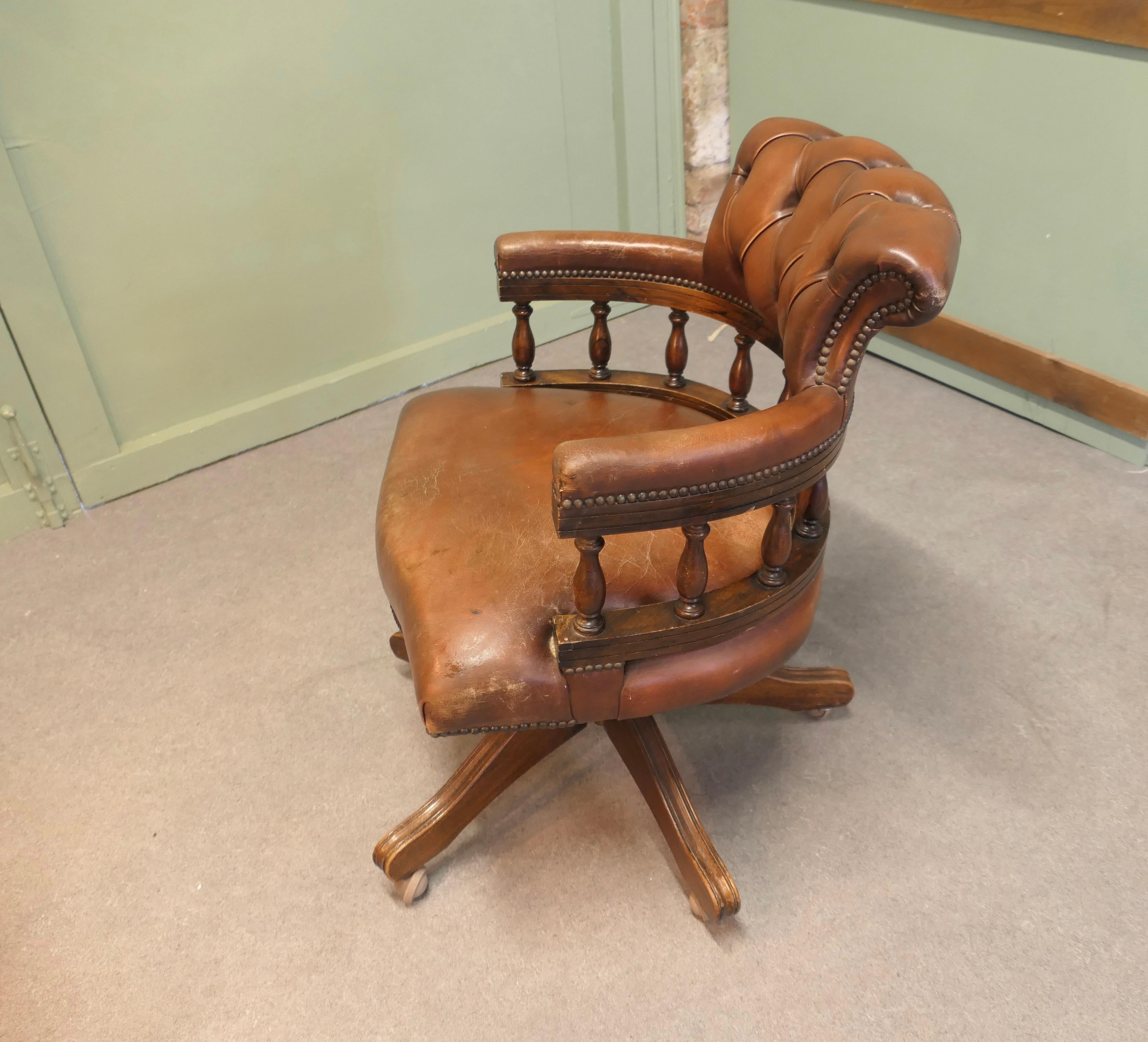 Adam Style A Leather Hide Swivelling Desk Chair or Captains Chair For Sale