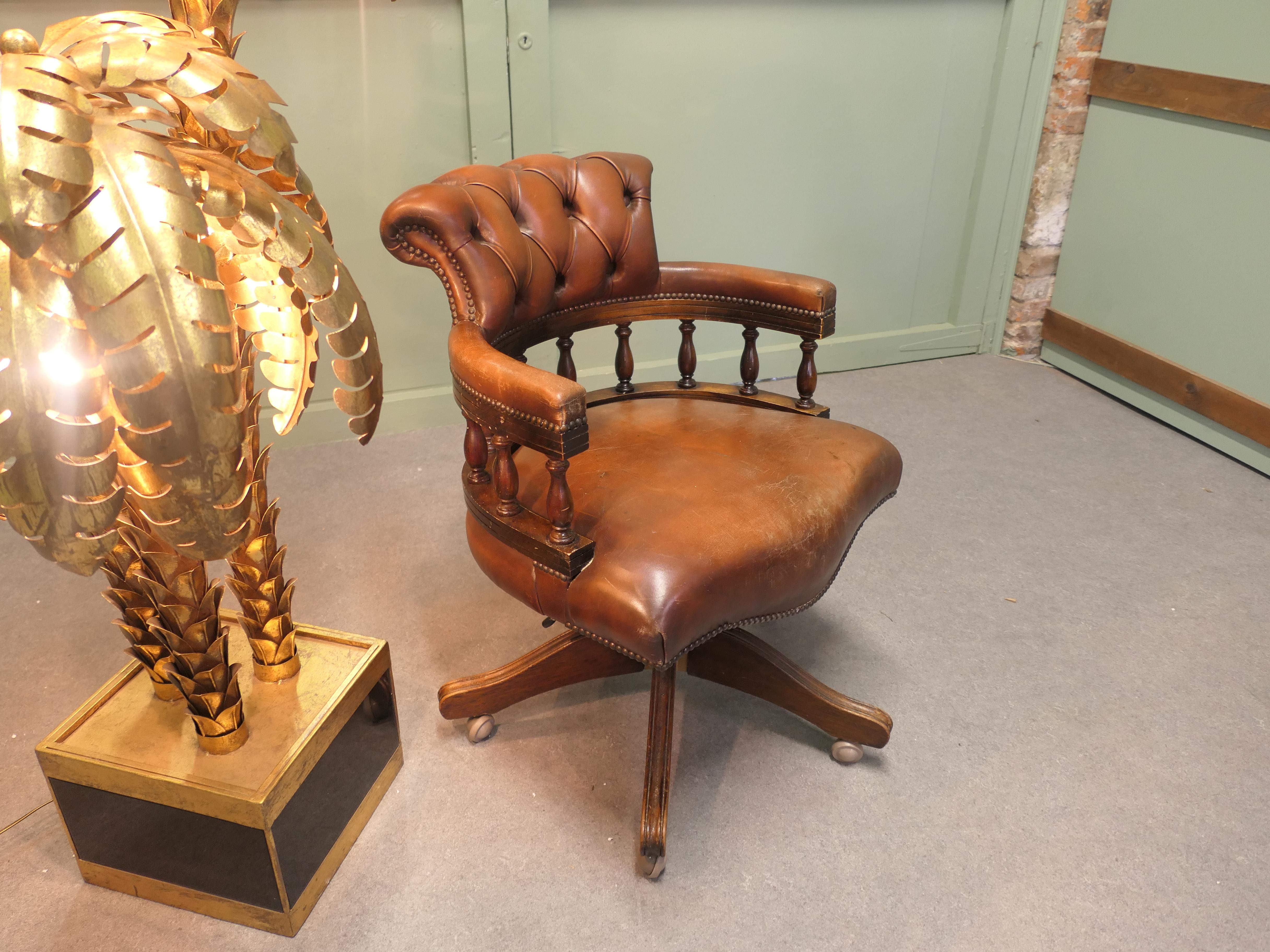 A Leather Hide Swivelling Desk Chair or Captains Chair For Sale 2