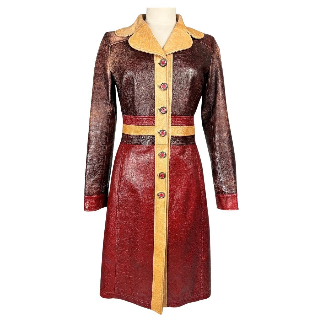 A leather trench coat by Dolce Gabbana - Italy Circa 1995-2000 For Sale