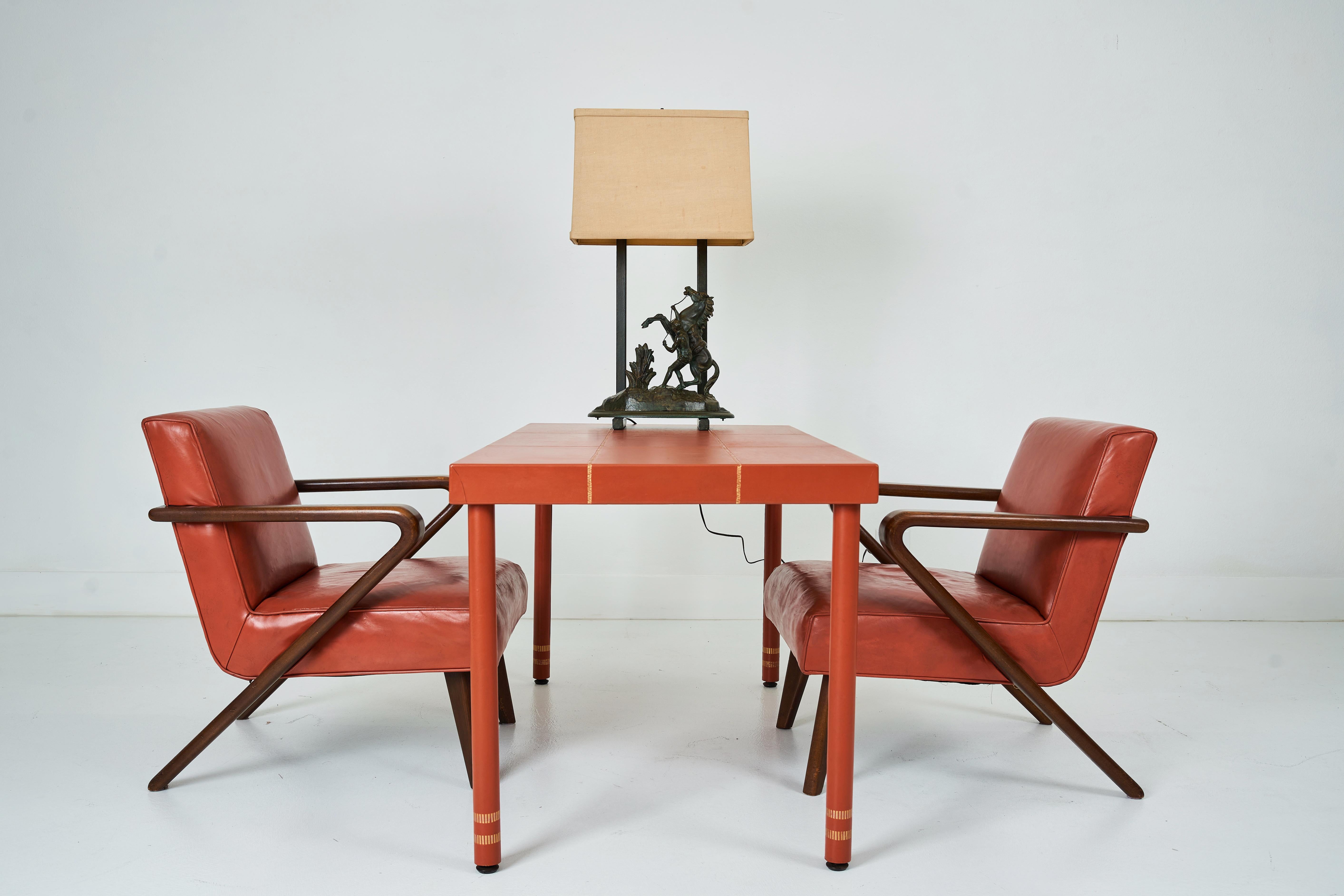 A Leather Wrapped Desk and Matching Arm Chairs designed by William Haines 11