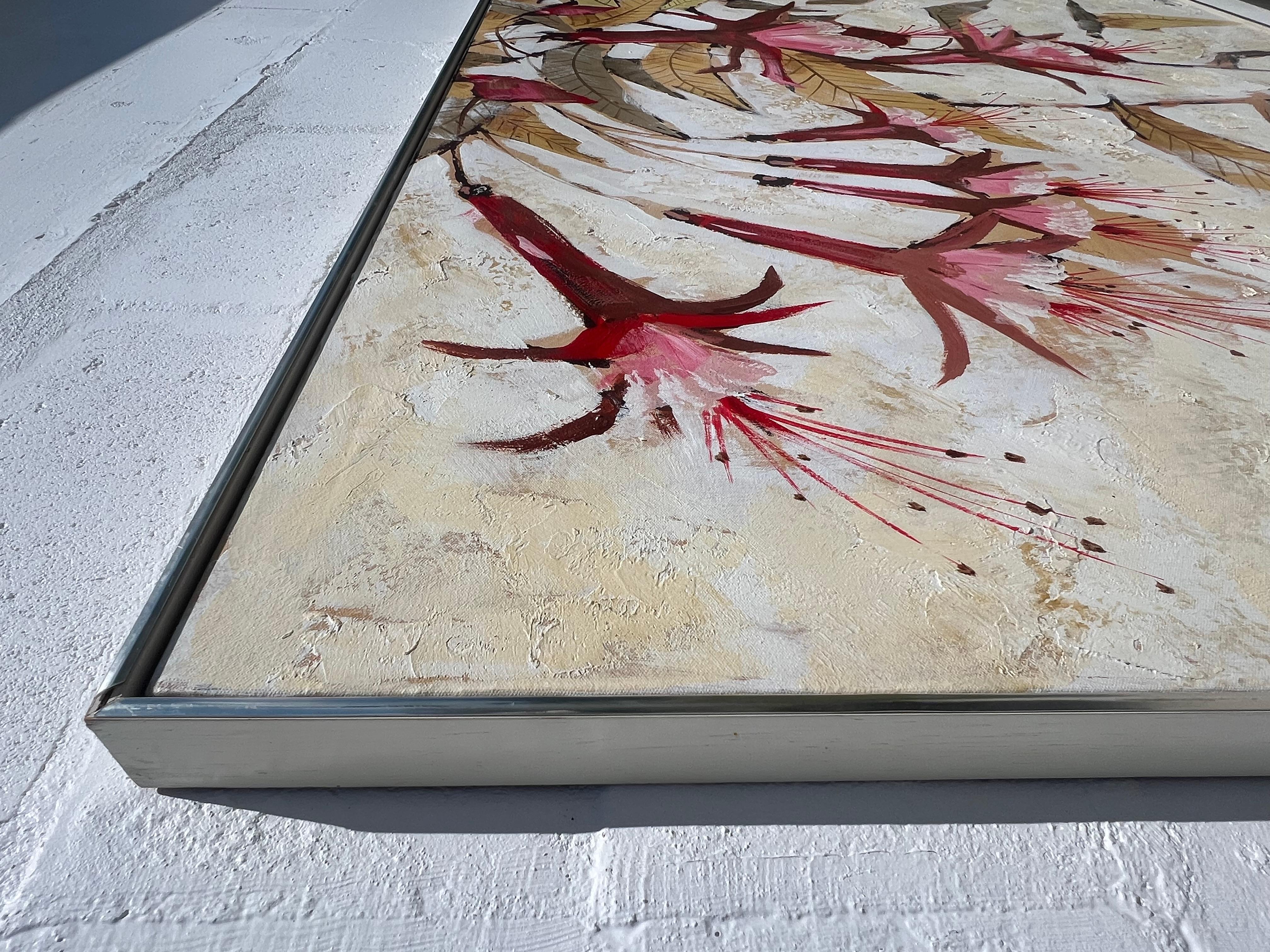 Massiver Lee Reynolds Modernes asiatisches stilisiertes Fuchsia-Blumengemälde, Mid-Century Modern im Angebot 1