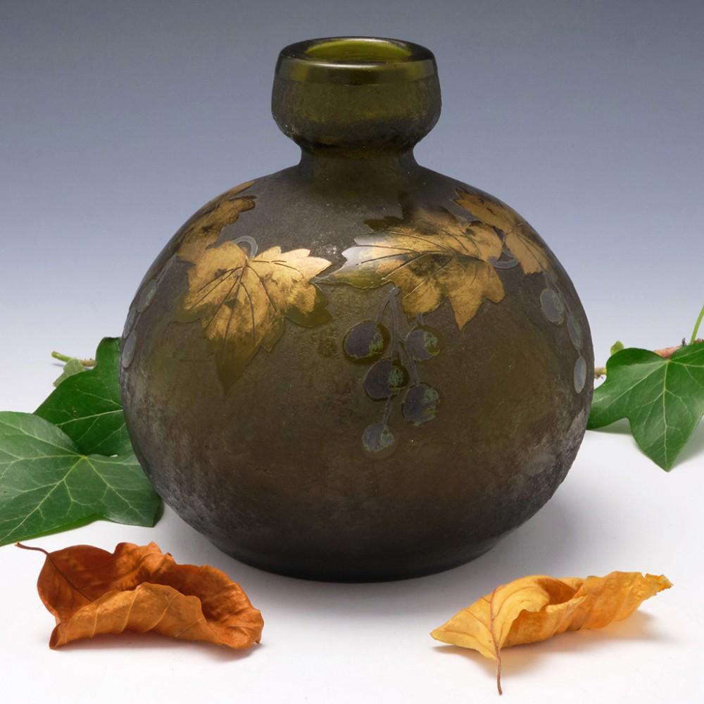Glass A Legras Acid Etched And Gilded Mulberry Vase, c1925