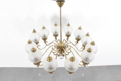 A. Lelii for Arteluce Imposing Brass and Glass 10-arm Chandelier 1950s Italy