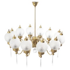 A. Lelii for Arteluce Imposing Brass and Glass 10-arm Chandelier 1950s Italy