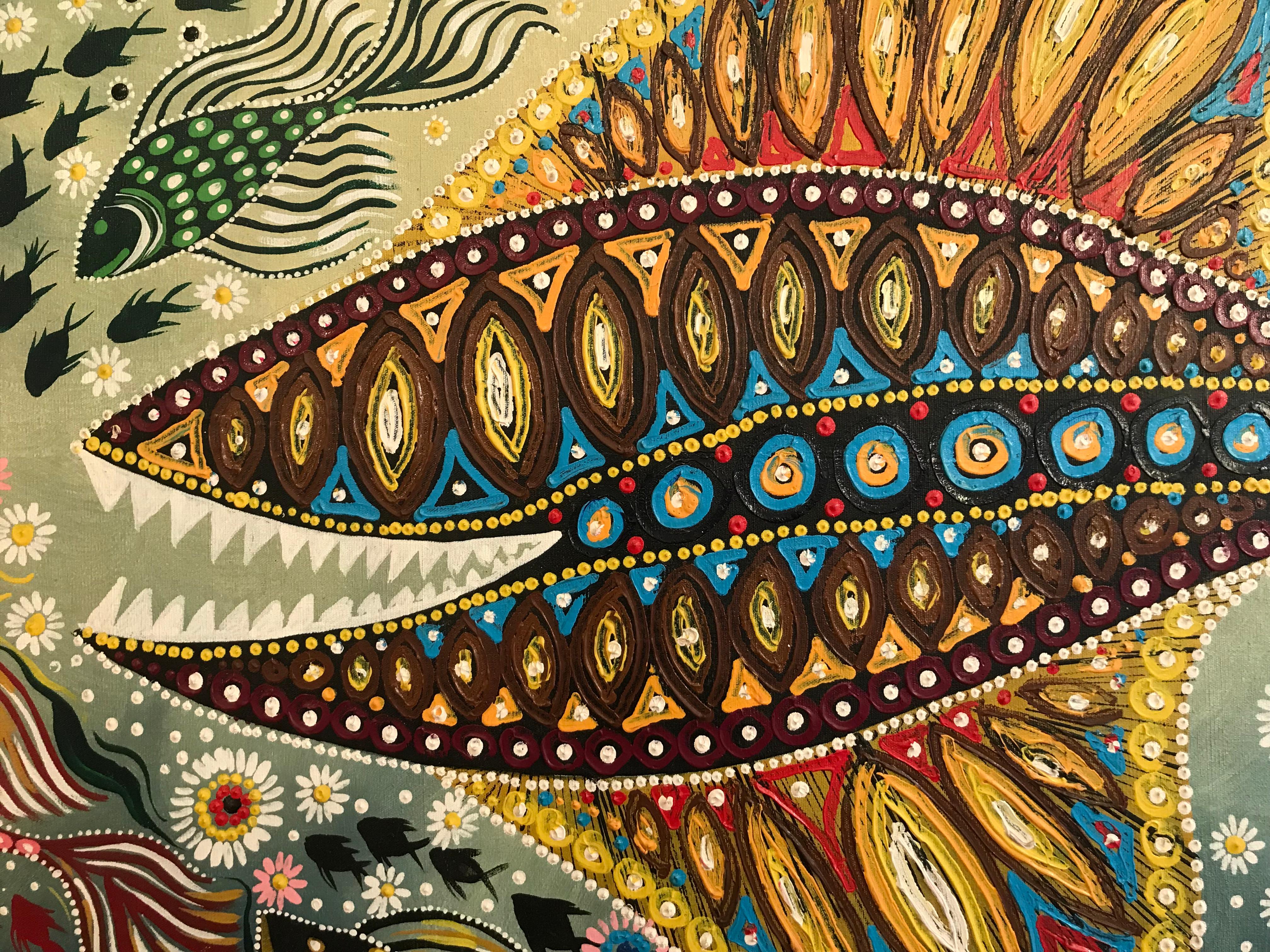 Une grande peinture étonnante de l'artiste amazonien légendaire Moacir Andrade 